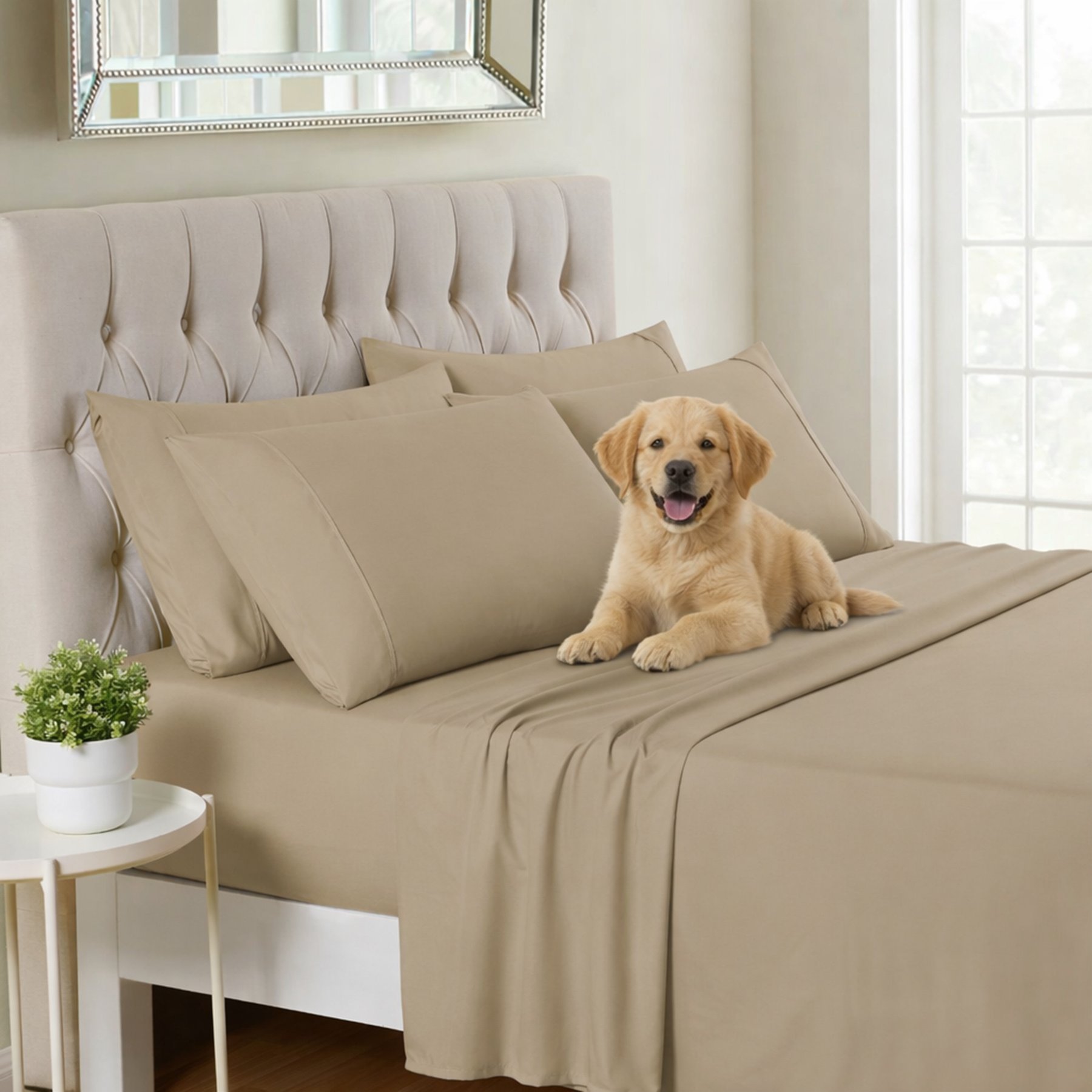 Sweet Home Collection Deluxe Ultra Soft 1500 Series Double Brushed Microfiber 6-Piece Sheet Set, Taupe, Queen