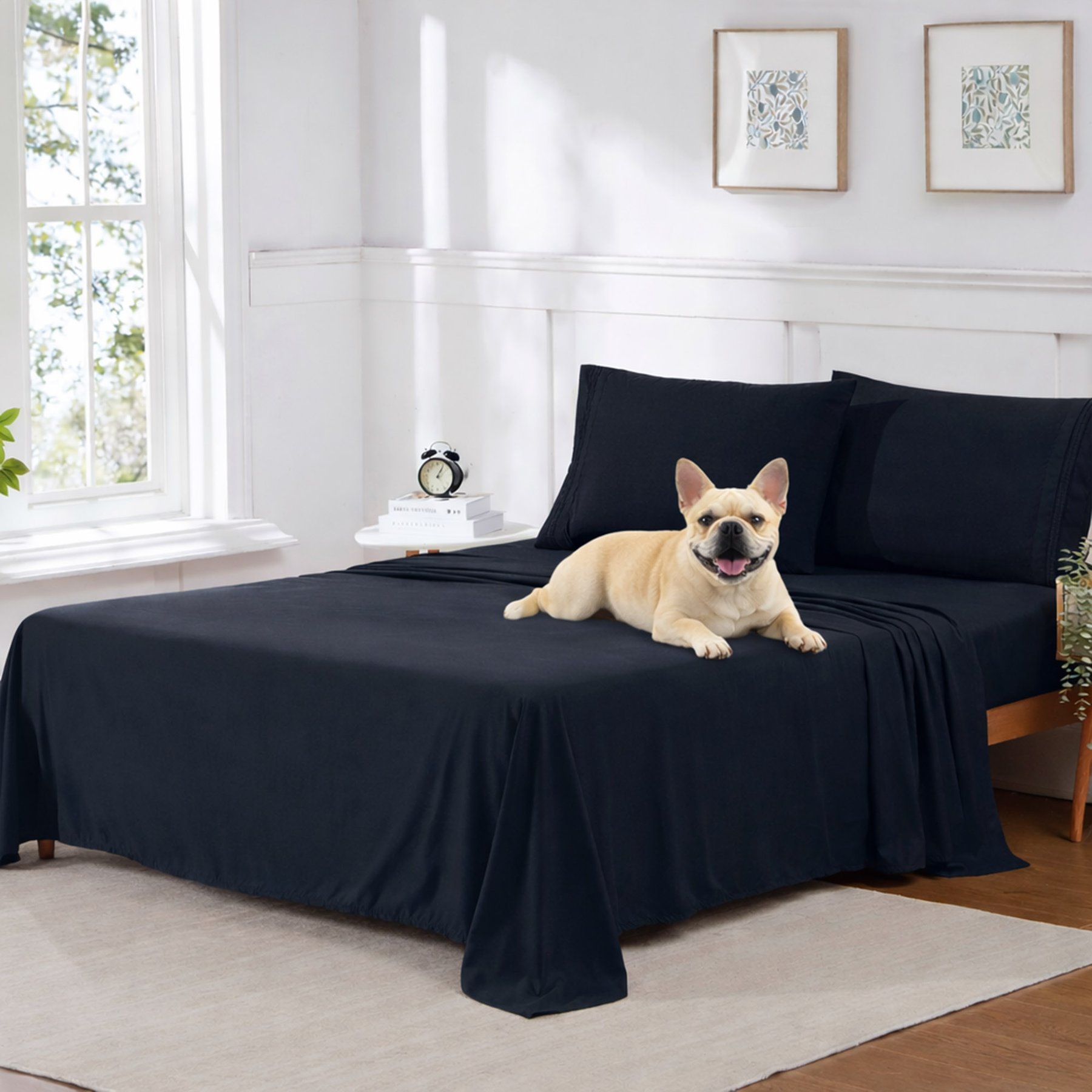 Sweet Home Collection Ultra Soft 1800 Series Double Brushed Microfiber 4-Piece Sheet Set, Navy, Queen