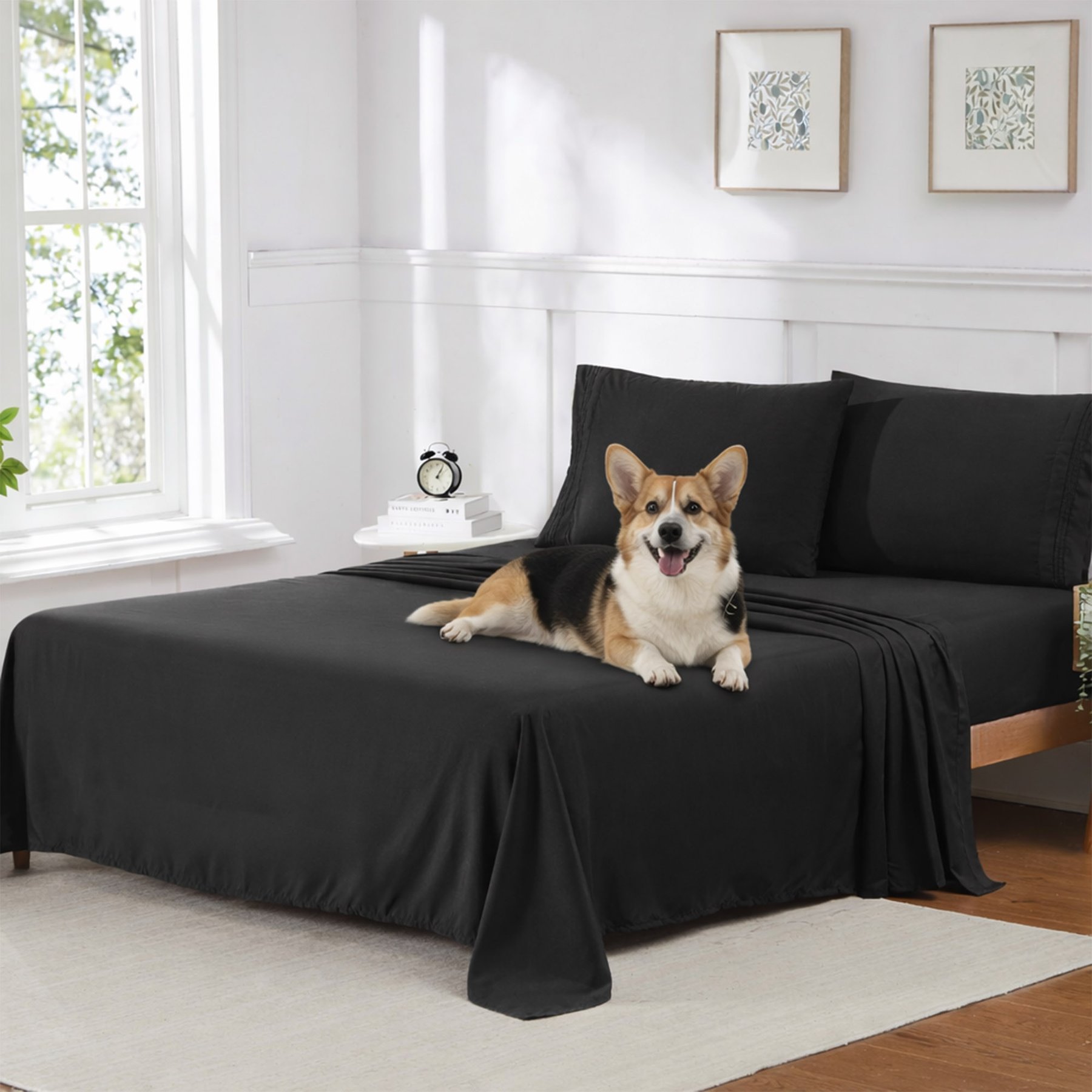 Sweet Home Collection Ultra Soft 1800 Series Double Brushed Microfiber 4-Piece Sheet Set, Black, Queen