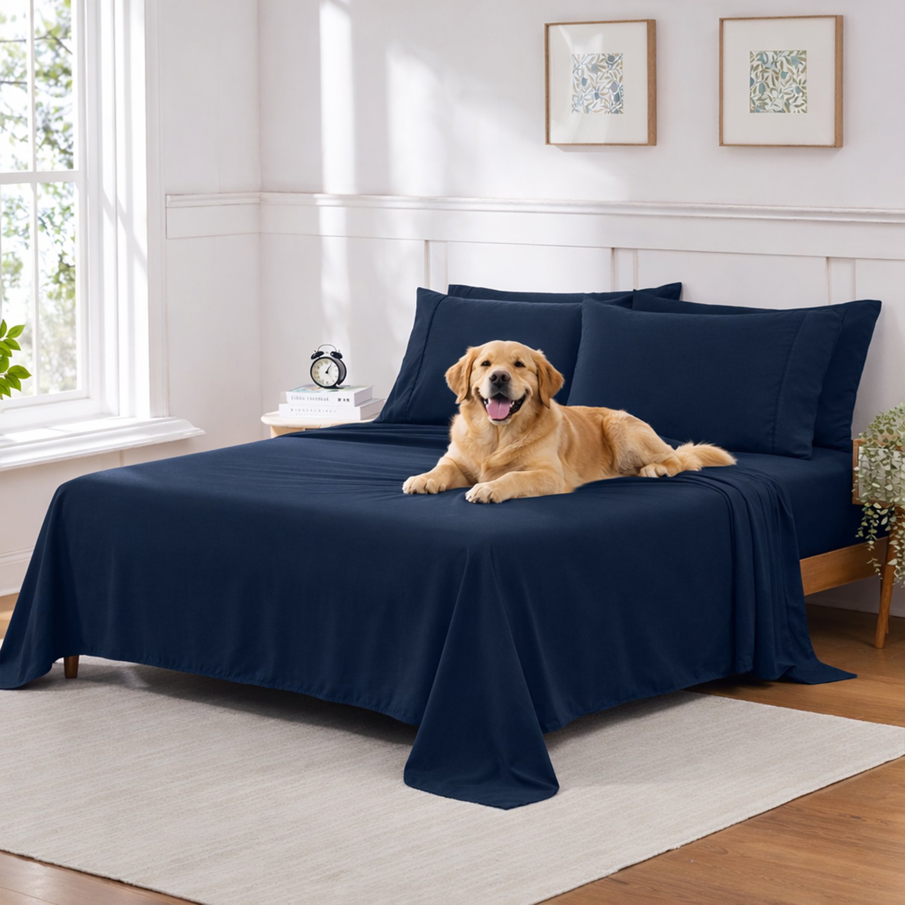 Sweet Home Collection Deluxe Ultra Soft 1500 Series Double Brushed Microfiber 6-Piece Sheet Set, Navy, Queen