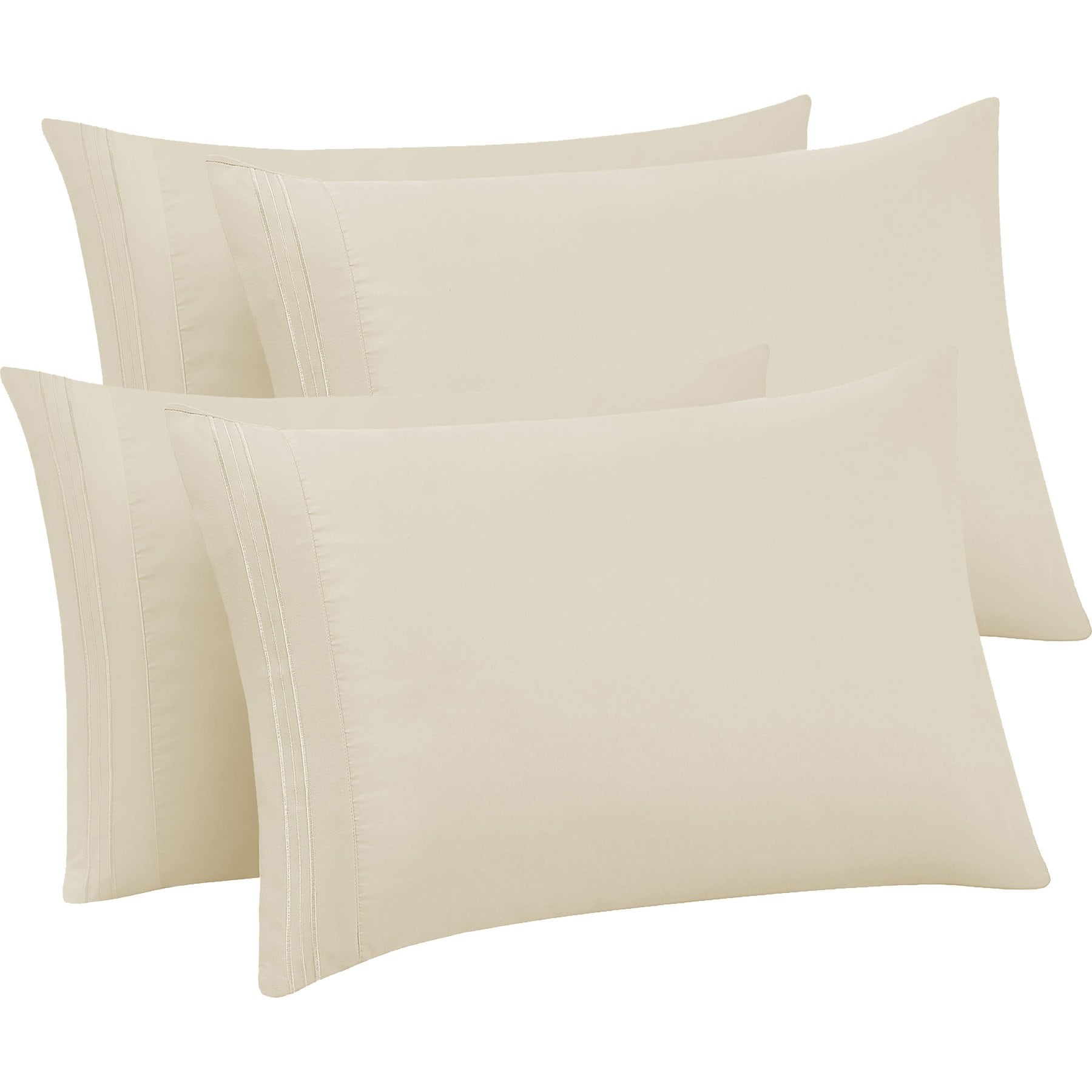 Sweet Home Collection Luxury Embroidered Ultra Soft Microfiber Pillowcases, Beige, Standard, 4 count