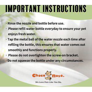Choco Nose No-Drip Small Animal Water Bottle, Color Varies, 10mm Nozzle, Short