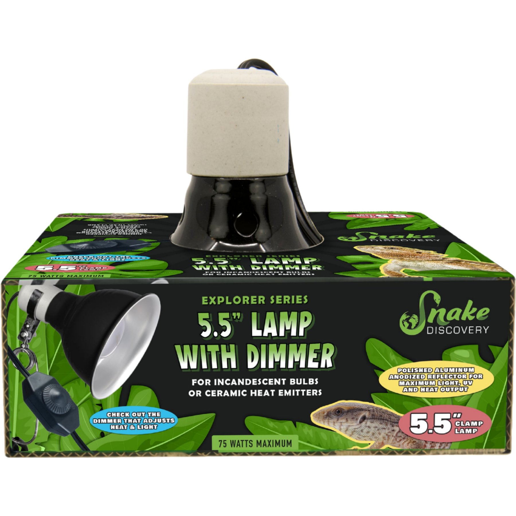 Snake Discovery Dimmable Reptile Clamp Lamp, Black, 5.5-in