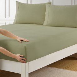 Sweet Home Collection Fitted Brushed Microfiber Bottom Sheets with Built In Sheet Straps, Sage, Queen slide 1 of 5