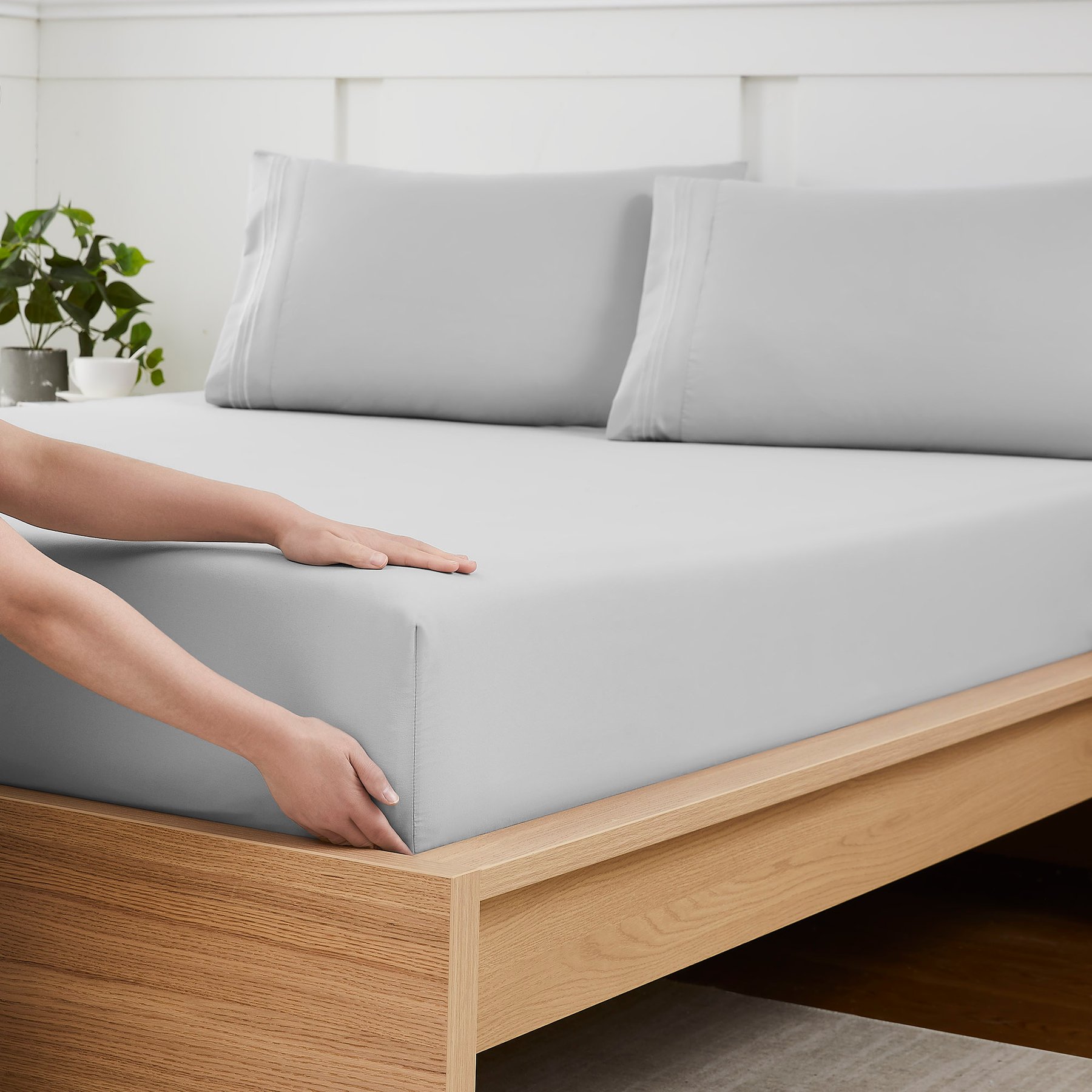 Sweet Home Collection Fitted Brushed Microfiber Bottom Sheets with Built In Sheet Straps, Silver, Queen