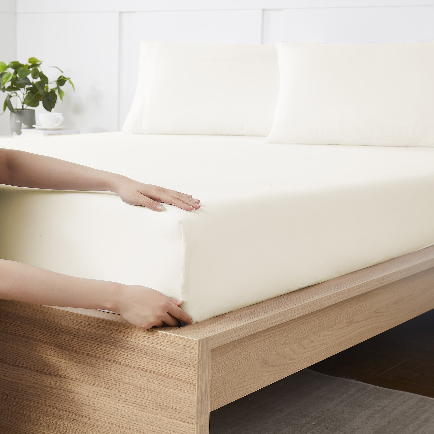 Sweet Home Collection Fitted Brushed Microfiber Bottom Sheets with Built In Sheet Straps, Ivory, Queen