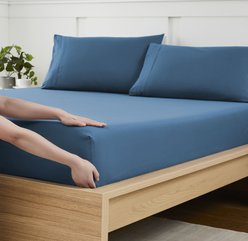 Sweet Home Collection Fitted Brushed Microfiber Bottom Sheets with Built In Sheet Straps, Denim, King