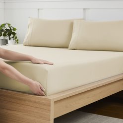 Sweet Home Collection Fitted Brushed Microfiber Bottom Sheets with Built In Sheet Straps, Beige, Full slide 1 of 5