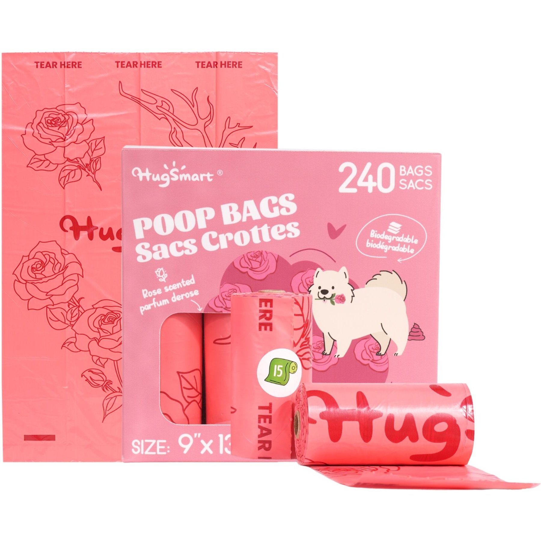 HugSmart Eco-friendly Rose Scented Poop Bags, 240 count