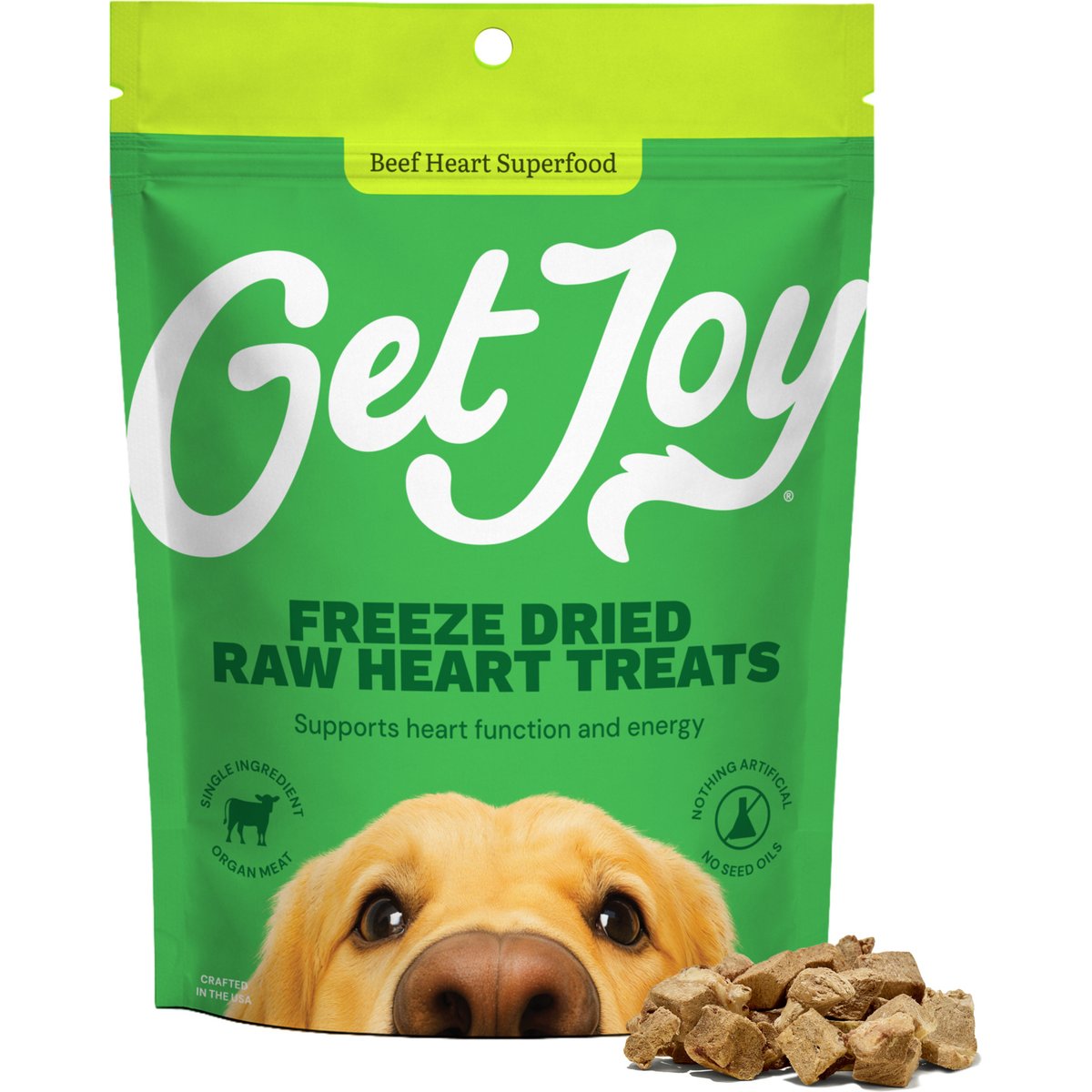 Get Joy Superfood Beef Organ Heart High Protein, Grain & Gluten-Free Freeze-Dried Dog Treats, 2-oz bag