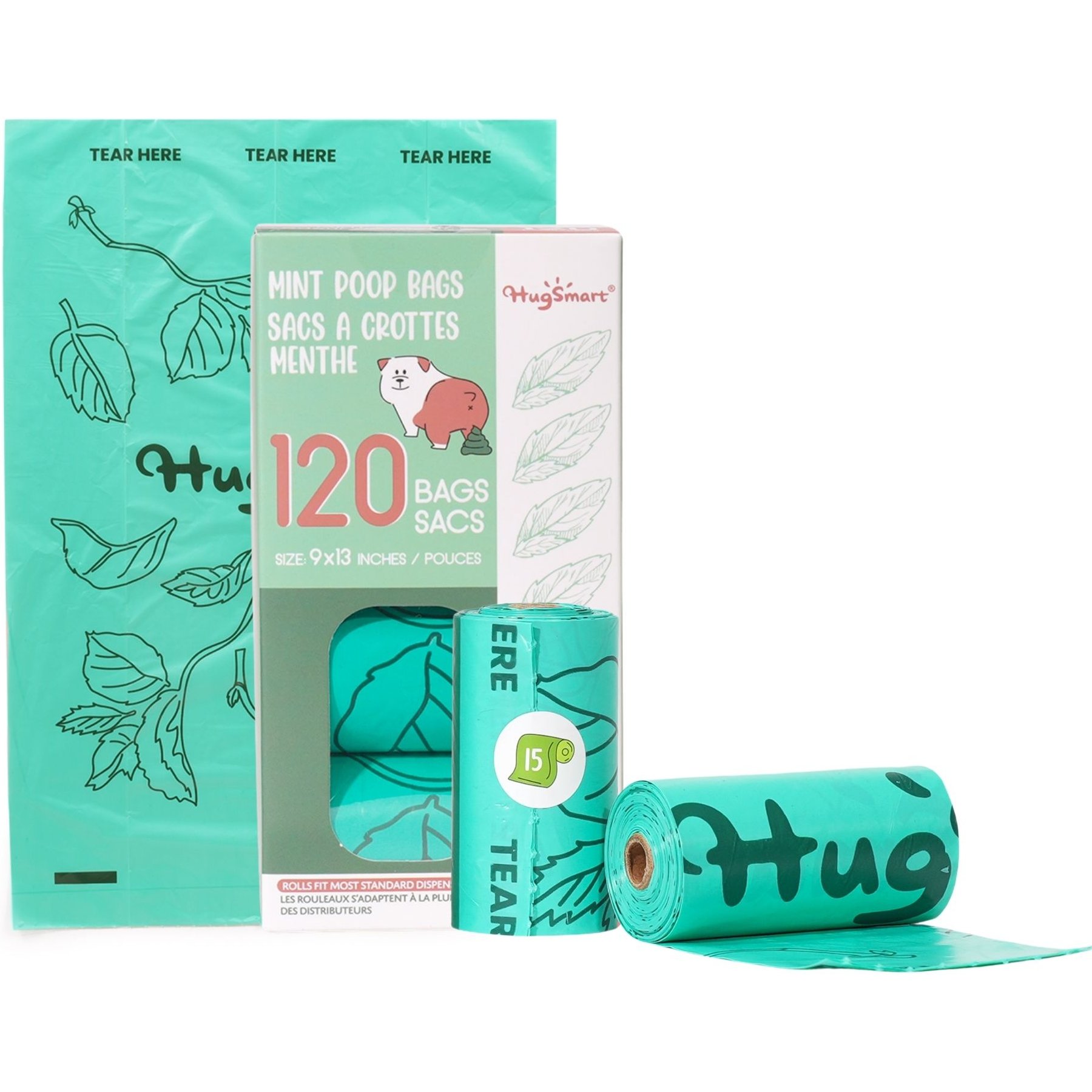 HugSmart Eco-friendly Mint Scented Poop Bags, 120 count