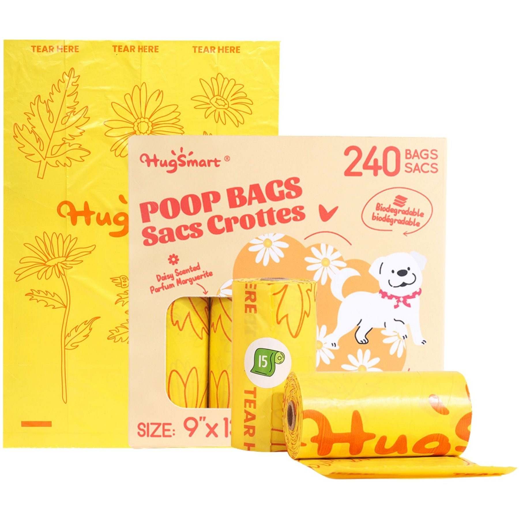 HugSmart Eco-friendly Daisy Scented Poop Bags, 240 count