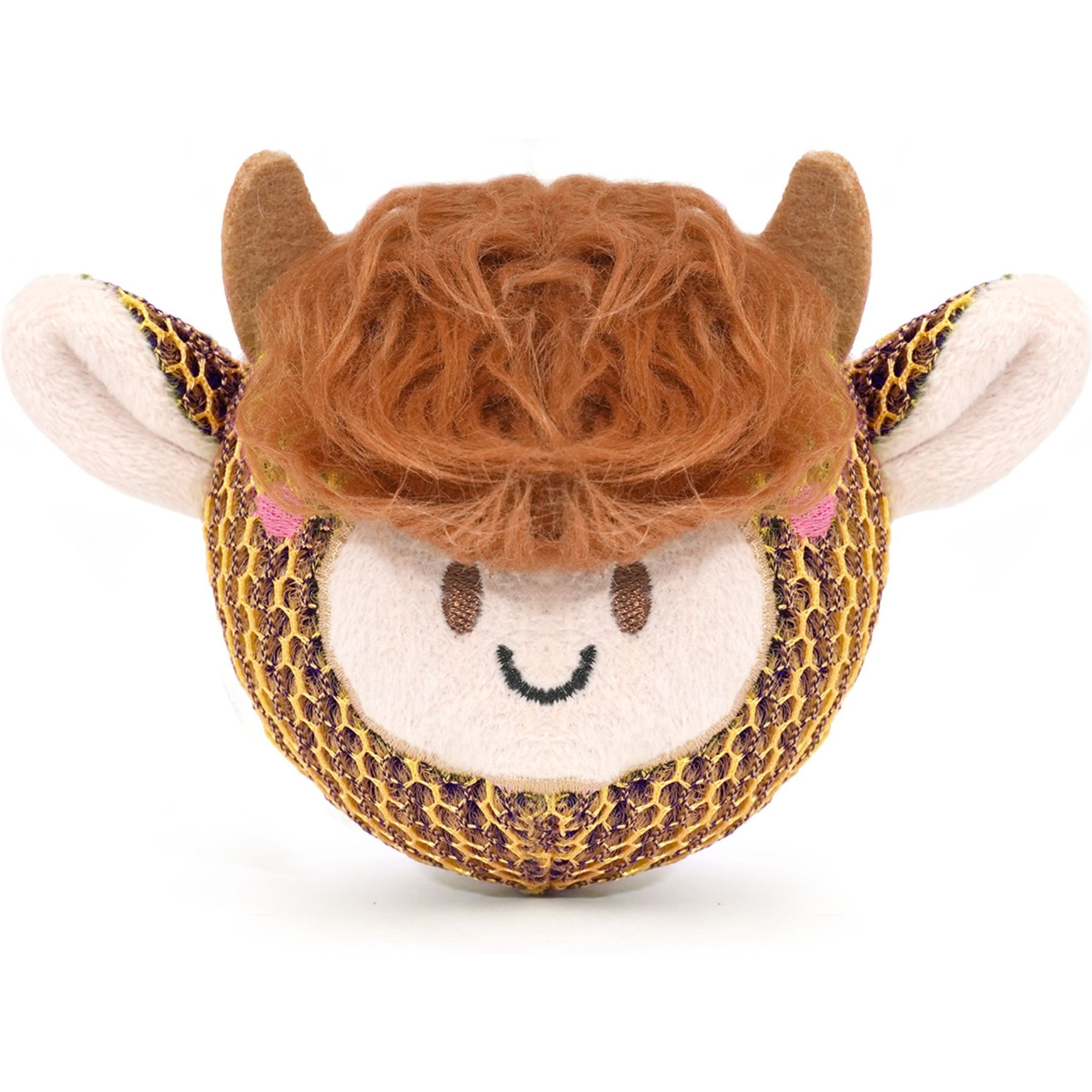 HugSmart Squeaky Spiky Ball Durable Mesh Plush Highland Cow Dog Toy, Medium