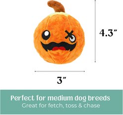 HugSmart Halloween Squeaky Spiky Ball Plush Pumpkin Dog Toy, Medium slide 2 of 7