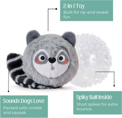 HugSmart Squeaky Spiky Ball Plush Raccoon Dog Toy, Medium slide 2 of 5
