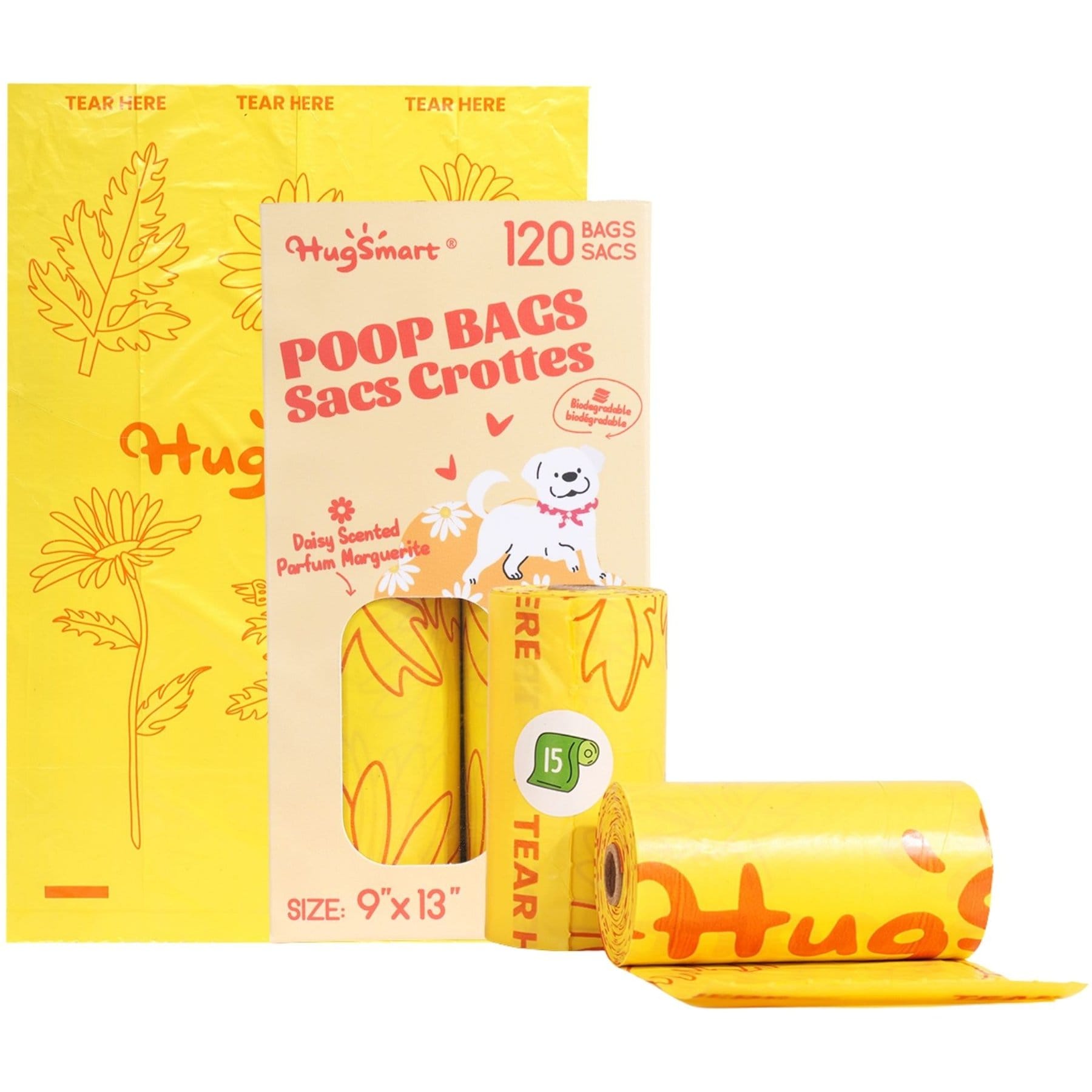 HugSmart Eco-friendly Daisy Scented Poop Bags, 120 count