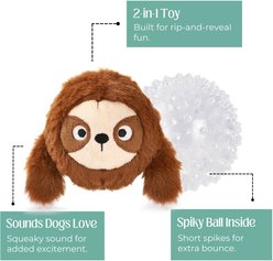 HugSmart Squeaky Spiky Ball Plush Sloth Dog Toy, Medium slide 2 of 5
