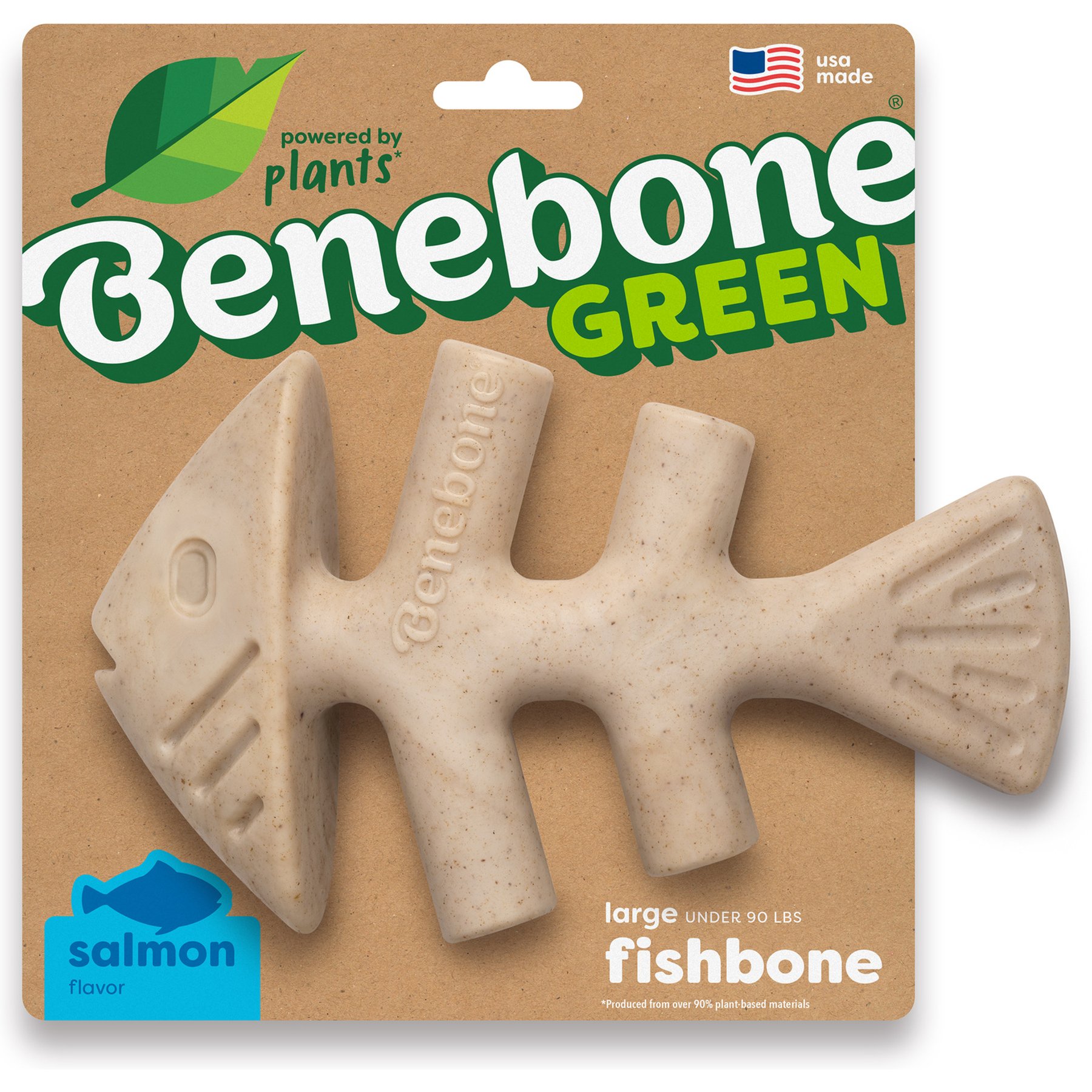 Benebone Green Fishbone Real Salmon Flavor Dog Chew Toy, Large