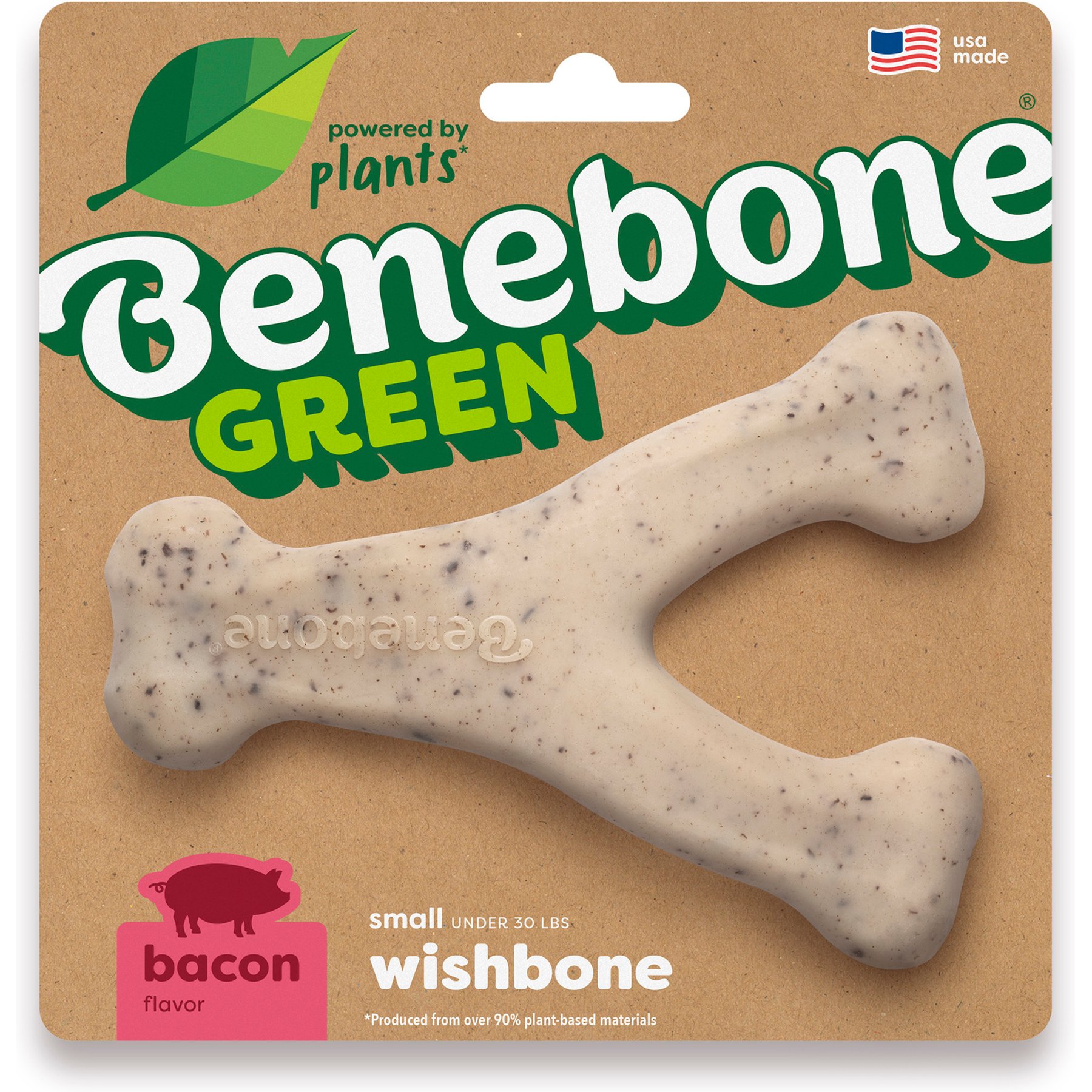 Benebone Wishbone Eco Bone Bacon Flavor Chew Dog Toy, Small