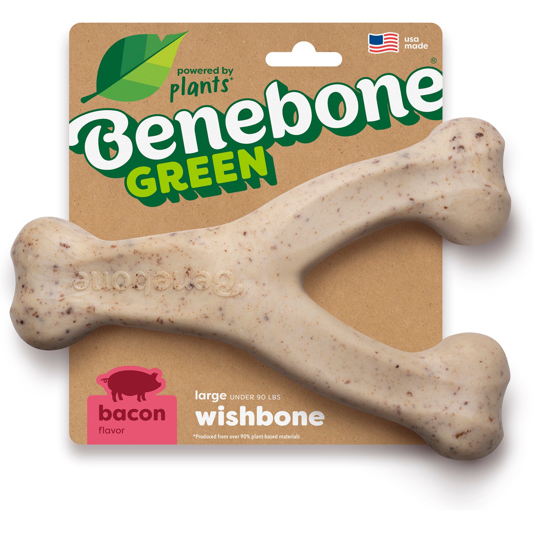 Benebone Green Wishbone Real Bacon Flavor Dog Chew Toy, Large