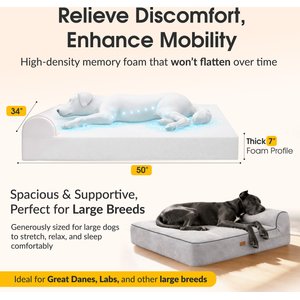 KOPEKS Orthopedic Pillow Dog Bed with Removable Cover, Gray, X-Large