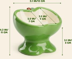 Happy & Polly Sculpted Apple Non-Skid Ceramic Cat Bowl, 1-cup, Green slide 2 of 9
