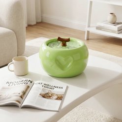 Happy & Polly Sculpted Apple Non-Skid Ceramic Cat Water Fountain, 50-oz, Green
