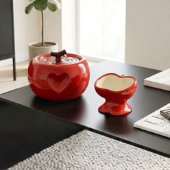 Happy & Polly Sculpted Apple Non-Skid Ceramic Cat Water Fountain, 50-oz, Red slide 2 of 9