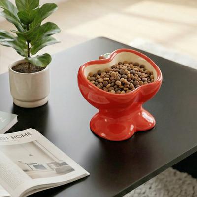 Show full view: Happy & Polly Sculpted Apple Non-Skid Ceramic Cat Water Fountain & Bowl Set, 50-oz, Red slide 5 of 9