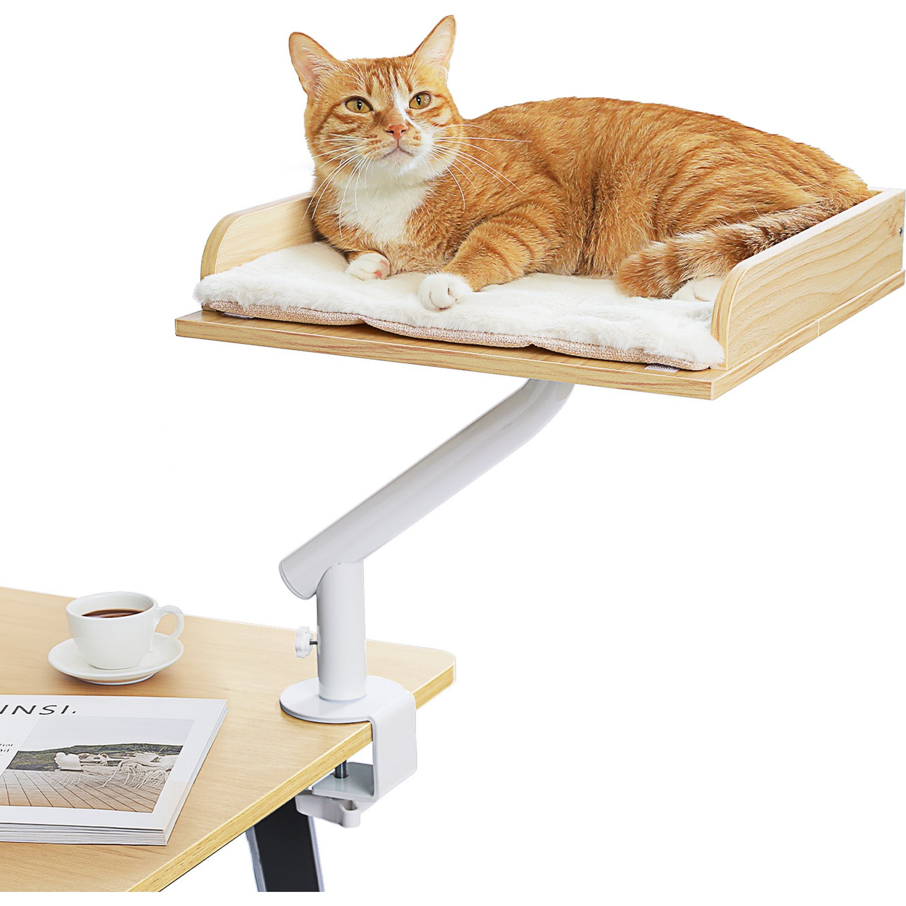 PAWZ Road Wooden Elevated Cat Desk Bed with Removable Cover, Medium, Beige