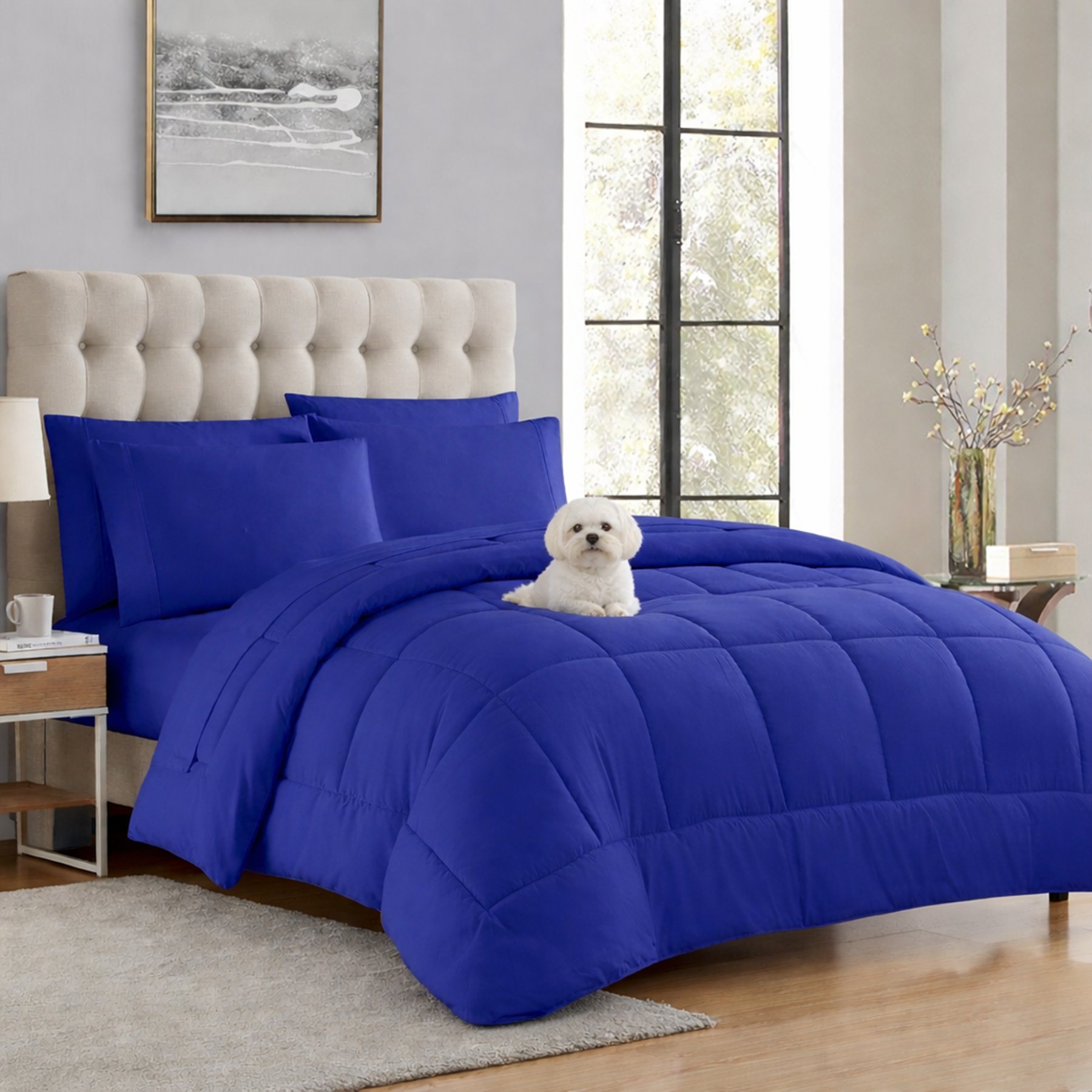 Sweet Home Collection All Season Bed-in-A-Bag Solid Color Comforter & Sheet Set, Royal Blue, Full