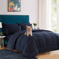 Sweet Home Collection All Season Bed-in-A-Bag Solid Color Comforter & Sheet Set, Navy, King slide 1 of 6