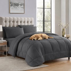 Sweet Home Collection All Season Bed-in-A-Bag Solid Color Comforter & Sheet Set, Gray, King