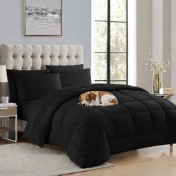 Sweet Home Collection All Season Bed-in-A-Bag Solid Color Comforter & Sheet Set, Black, Queen