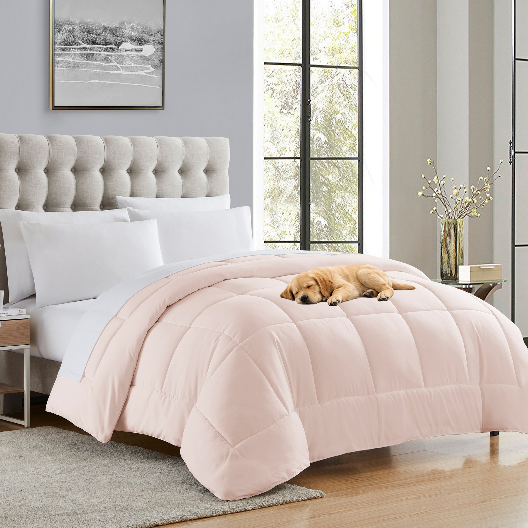 Sweet Home Collection Down Alternative All-Season Warmth Luxurious Plush Loft Comforter & Duvet Insert, Pale Pink, Queen