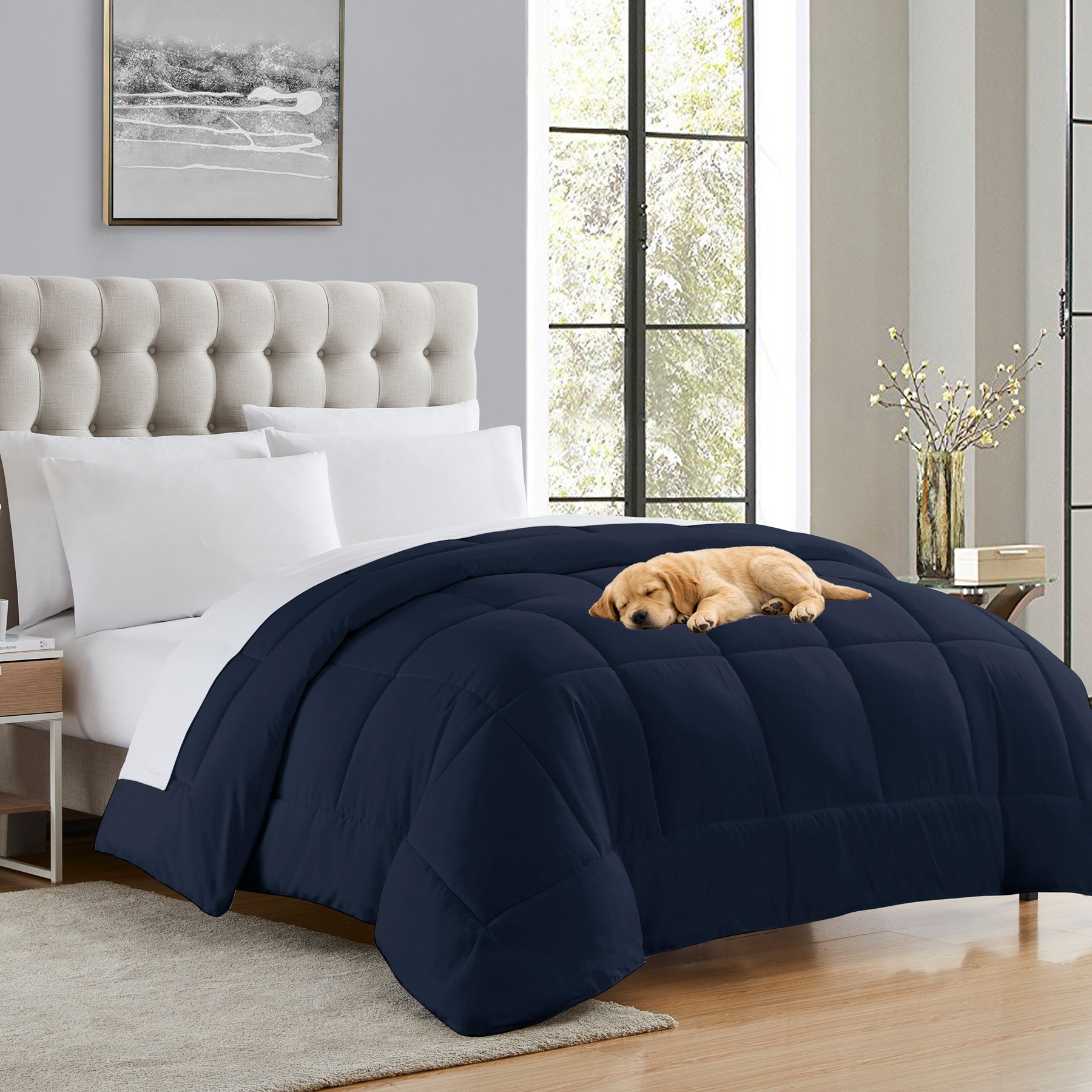 Sweet Home Collection Down Alternative All-Season Warmth Luxurious Plush Loft Comforter & Duvet Insert, Navy, King