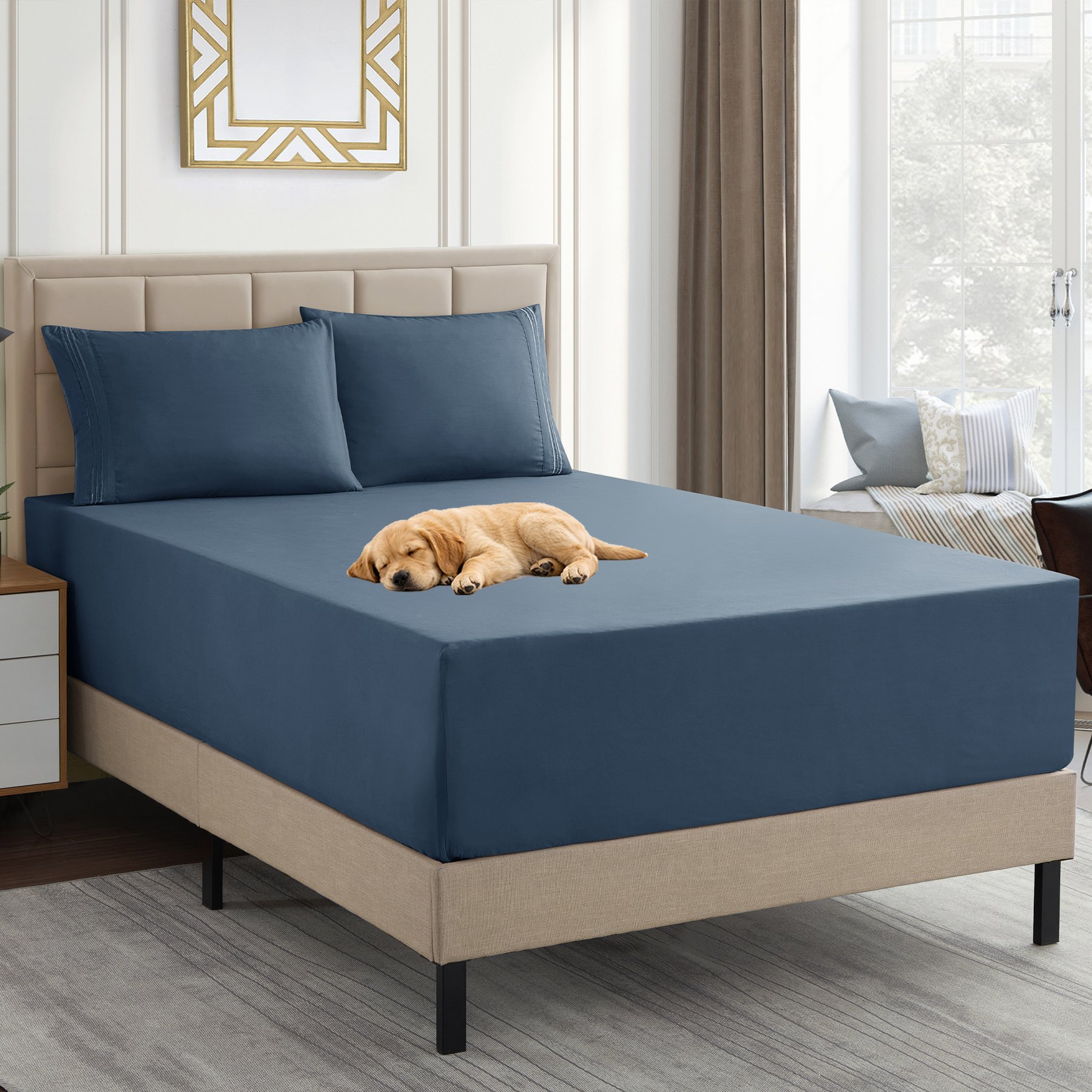 Sweet Home Collection 18 to 24-in Extra Deep Pocket Double Brushed High End Microfiber Sheet Set, Denim, Queen