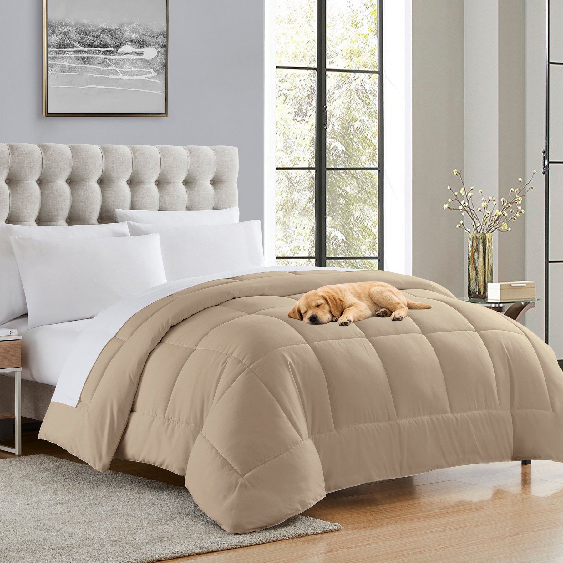 Sweet Home Collection Down Alternative All-Season Warmth Luxurious Plush Loft Comforter & Duvet Insert, Taupe, Full