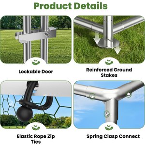 Xbrigh Metal Walk-In A-Frame Poultry Cage Chicken Coop, Silver, 13.2 x 9.8 x 6.4-ft