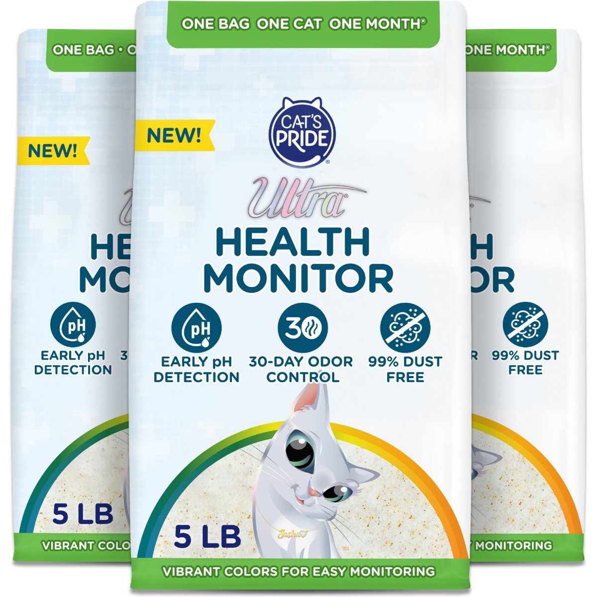 Ultra New Health Monitor Micro Crystals Unscented Non-Clumping Cat Litter with Early pH Detection, 5-lb bag, 3 count