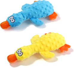 Potaroma Teething & Boredom Relief Squeaky Duck Interactive Play Exercise Plush Dog Toy, Yellow/Blue, 2 count