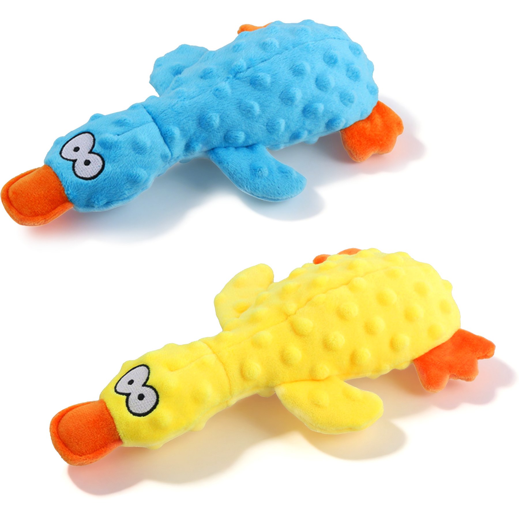 Potaroma Teething & Boredom Relief Squeaky Duck Interactive Play Exercise Plush Dog Toy, Yellow/Blue, 2 count