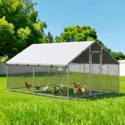 Xbrigh Metal Spire Shaped Walk-In Poultry Cage Chicken Coop, Silver, 13.2 x 9.8 x 6.4-ft