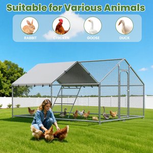 Xbrigh Metal Walk-In A-Frame Poultry Cage Chicken Coop, Silver, 13.2 x 9.8 x 6.4-ft