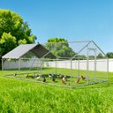 Xbrigh Metal Walk-In A-Frame Poultry Cage Chicken Coop, Silver, 19.7 x 9.8 x 6.4-ft