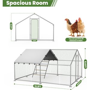 Xbrigh Metal Walk-In A-Frame Poultry Cage Chicken Coop, Silver, 13.2 x 9.8 x 6.4-ft