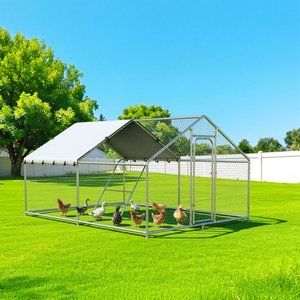 Xbrigh Metal Walk-In A-Frame Poultry Cage Chicken Coop, Silver, 13.2 x 9.8 x 6.4-ft