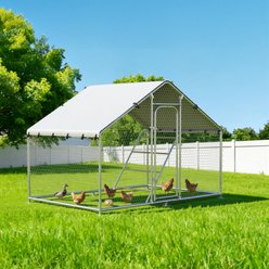 Xbrigh Metal Walk-In A-Frame Poultry Cage Chicken Coop, Silver, 9.9 x 4.9 x 6.4-ft