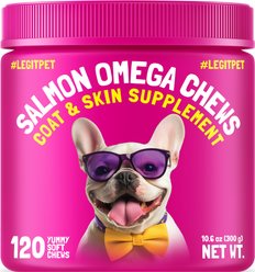 Legitpet Alaskan Salmon Oil Omega-3 Soft Chew Skin & Coat Supplement for Dogs, 120 count