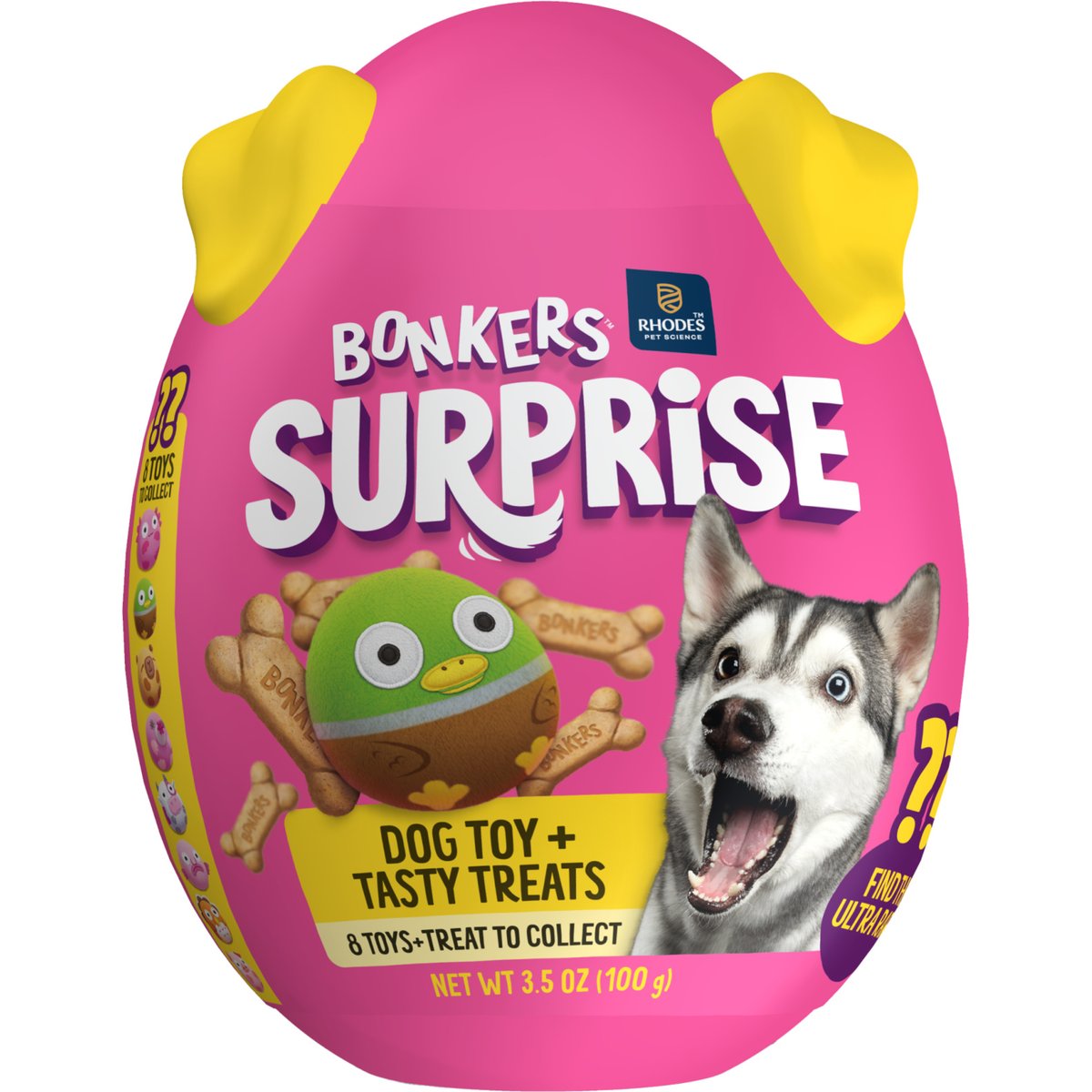 BONKERS Surprise Blind Box with Plush Dog Toy & Chicken Flavored Biscuit Crunchy Dog Treats, 3.5-oz